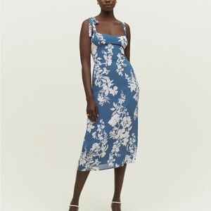 Reformation Besse Floral Blue and White Dress